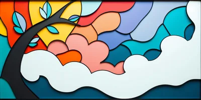 Abstract Layered Paper Cutout Tree Landscape