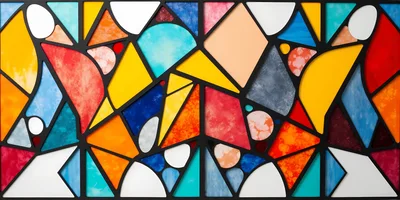 Abstract Stained Glass Window With Geometric Patterns