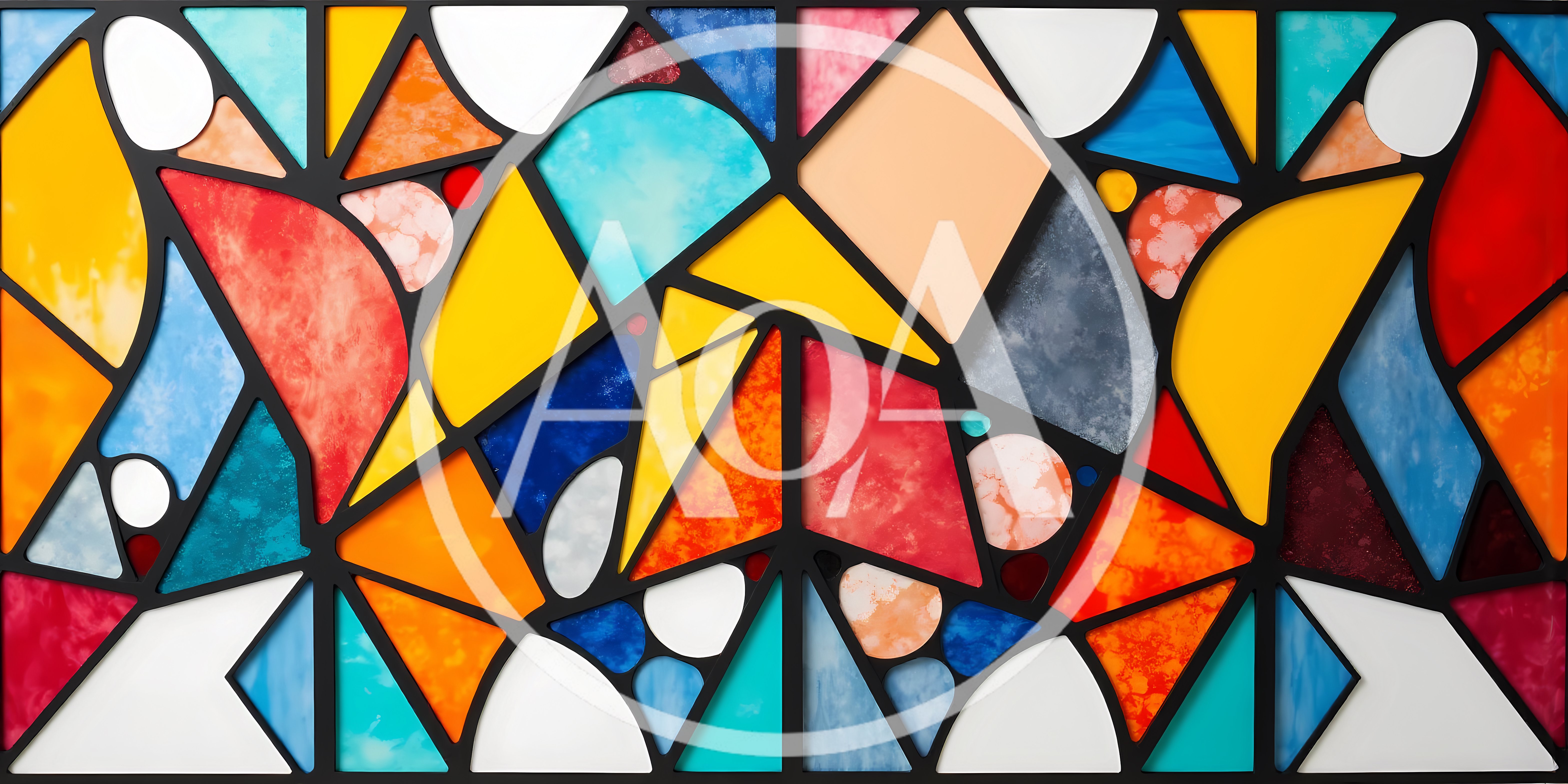 Abstract Stained Glass Window With Geometric Patterns