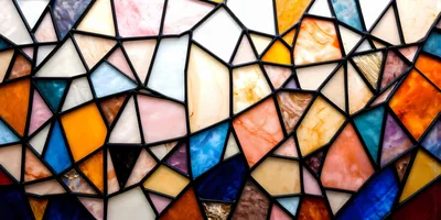 Abstract Stained Glass Window With Colorful Geometric Patterns