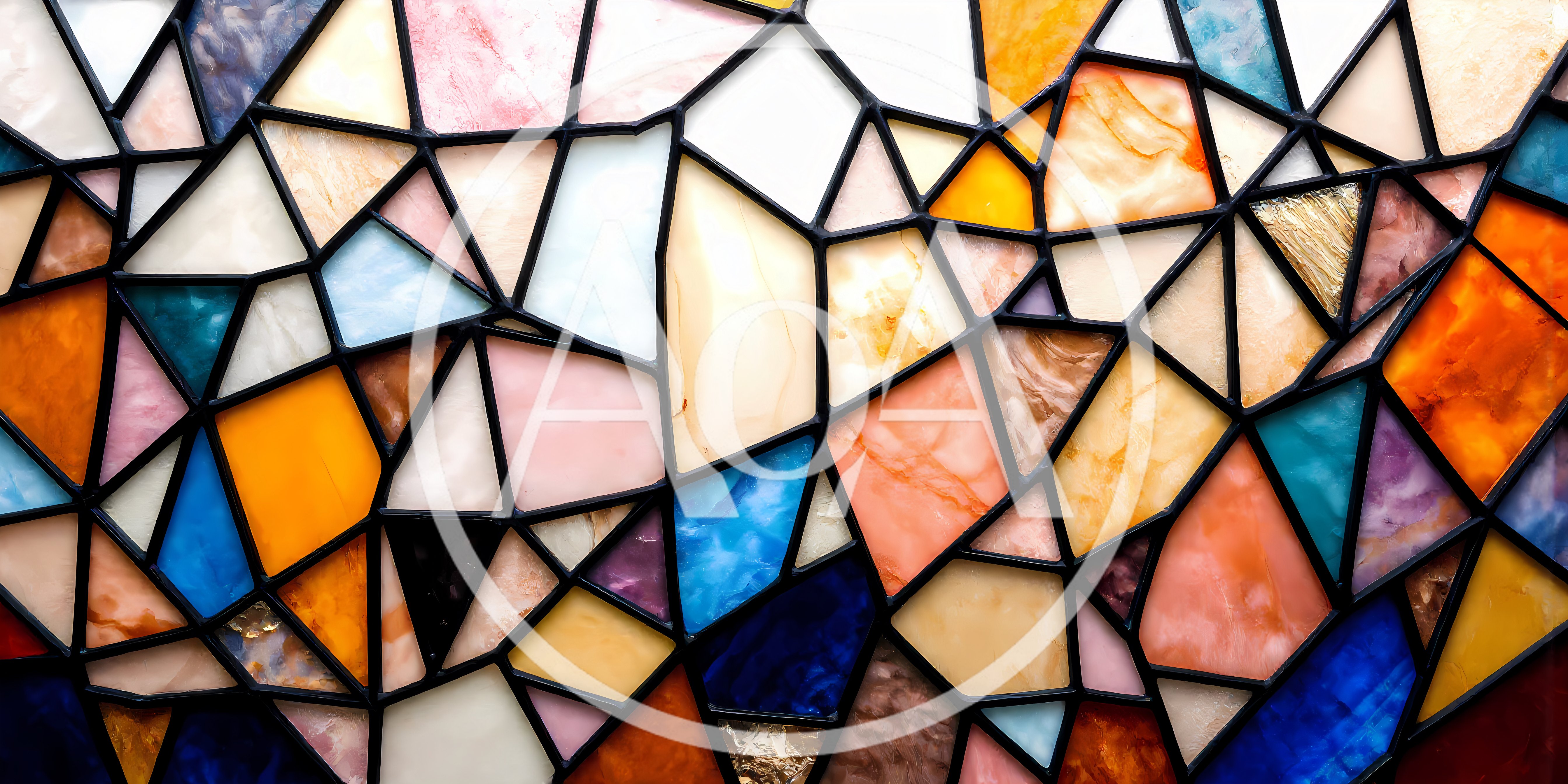 Abstract Stained Glass Window With Colorful Geometric Patterns
