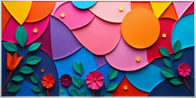 Abstract Paper Cutout Floral Art Composition