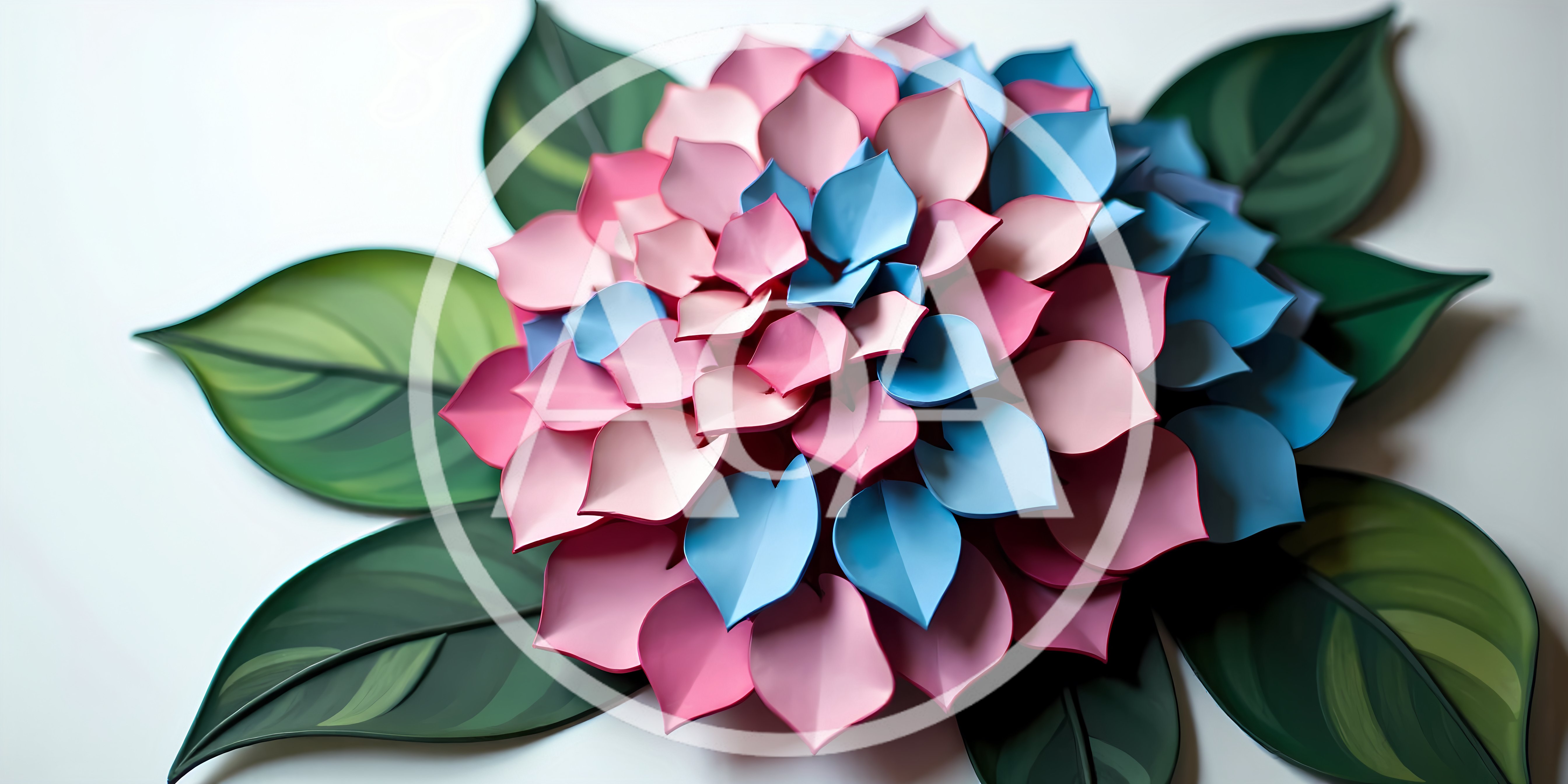 Paper Craft Hydrangea Flower With Green Leaves