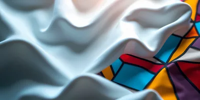Abstract White Fabric Over Stained Glass Pattern