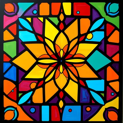 Vibrant Geometric Stained Glass Window Pattern