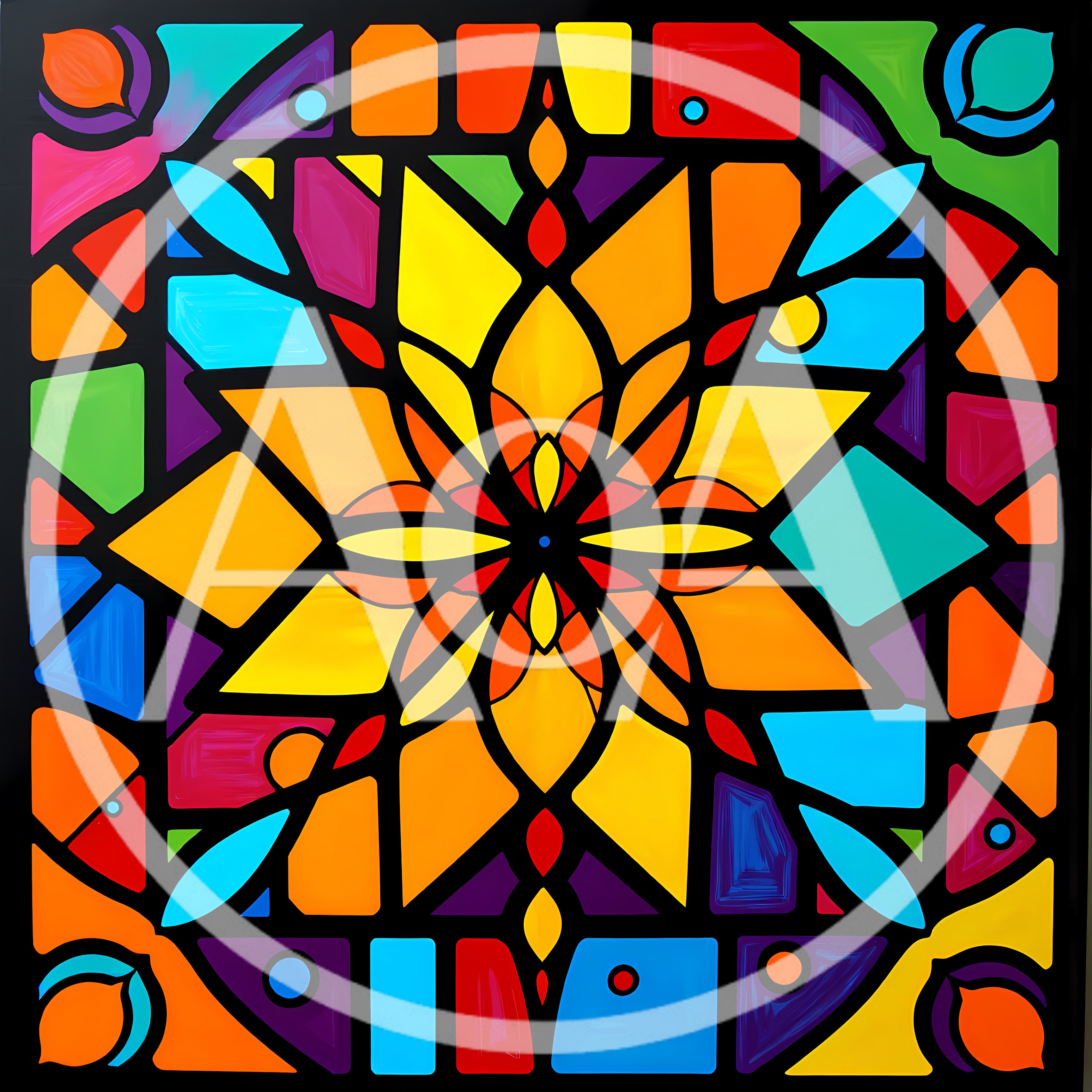 Vibrant Geometric Stained Glass Window Pattern