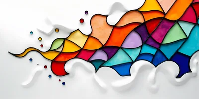 Abstract Stained Glass Wave Design On White Background