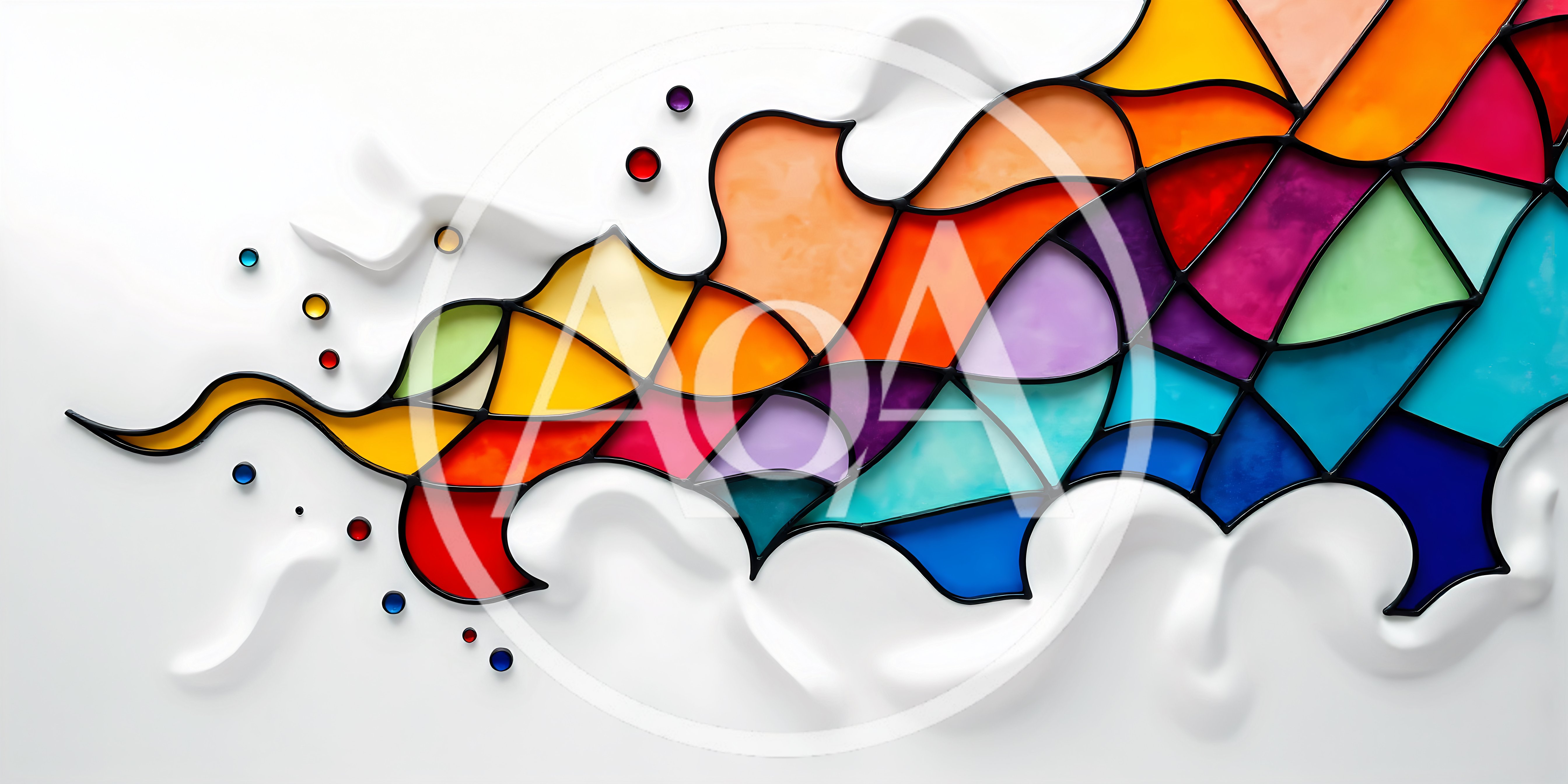 Abstract Stained Glass Wave Design On White Background
