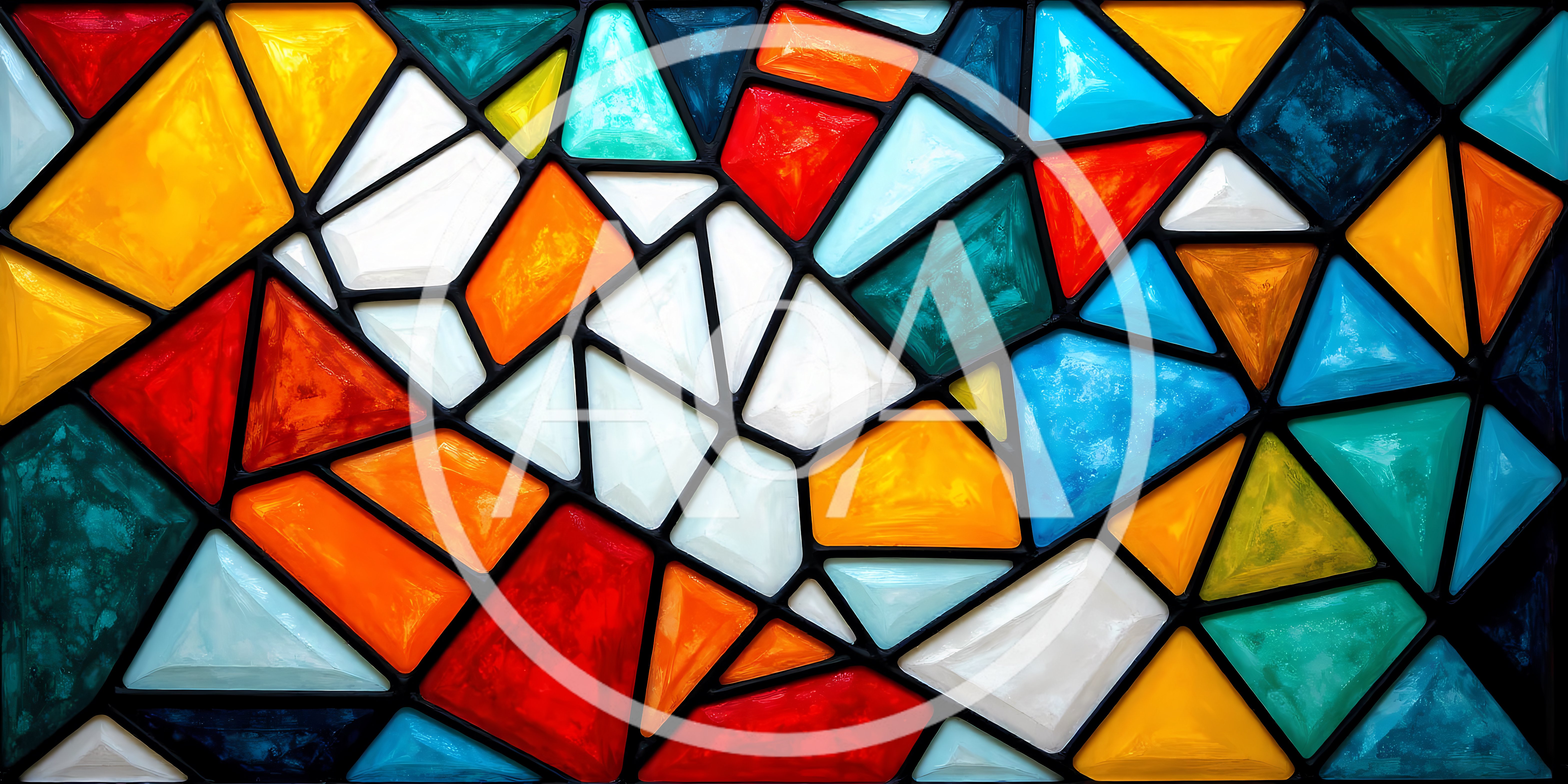 Abstract Stained Glass Window With Geometric Colorful Patterns