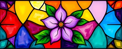 Stained Glass Window Featuring A Vibrant Purple Flower