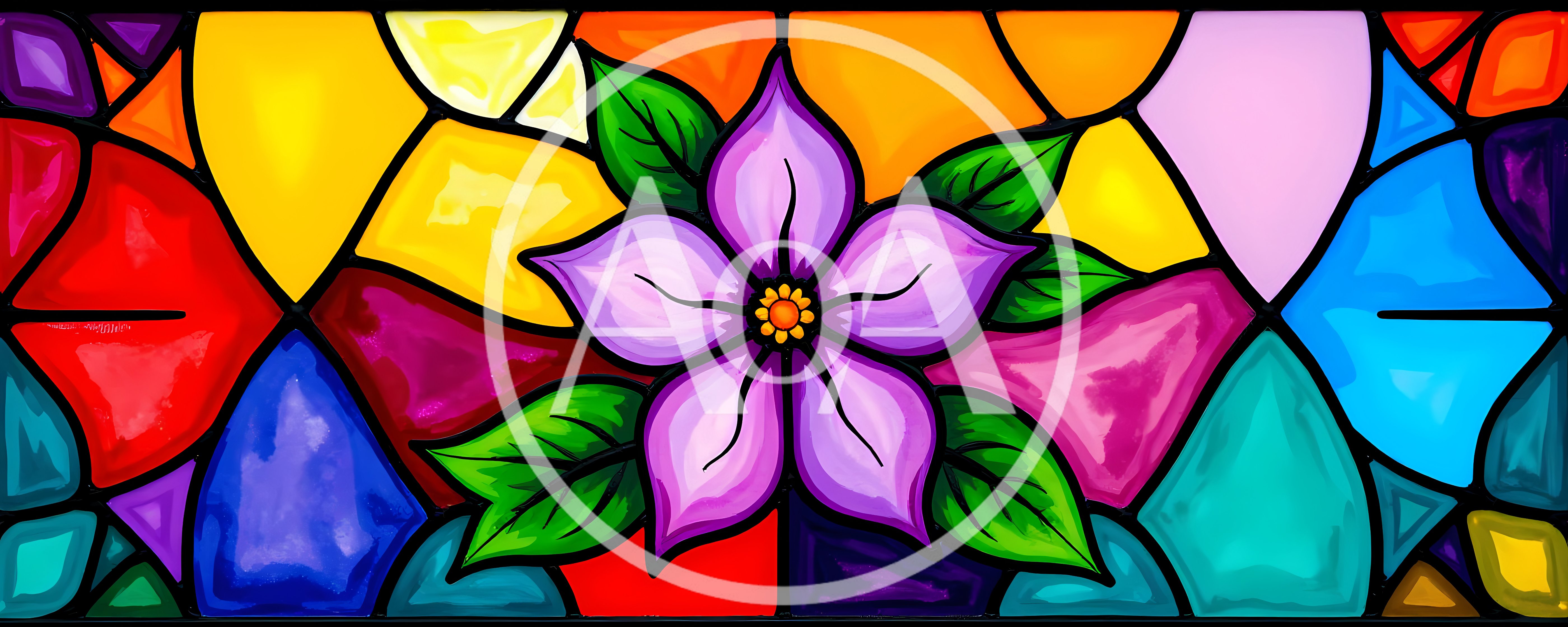Stained Glass Window Featuring A Vibrant Purple Flower