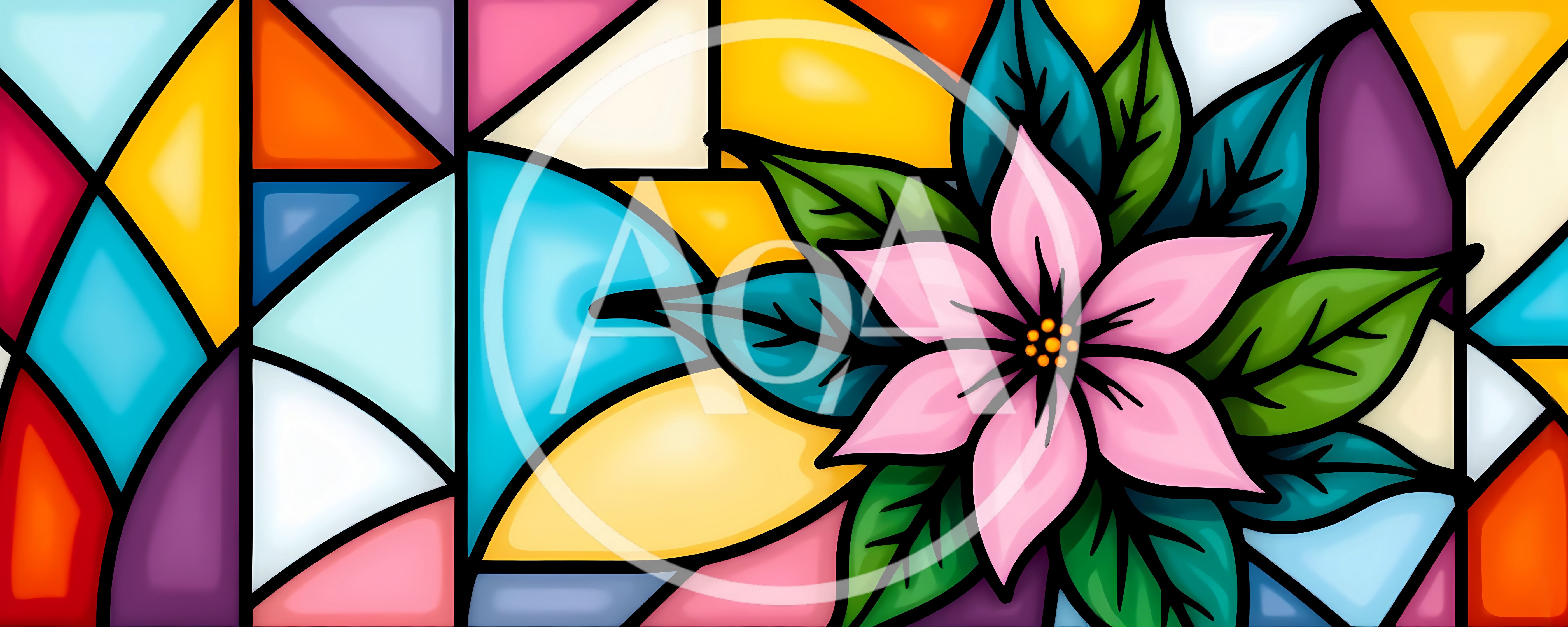 Stained Glass Poinsettia Flower Art Illustration