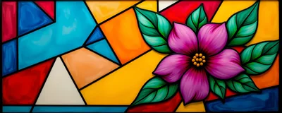 Stained Glass Window Featuring A Vibrant Pink Flower