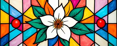 Stained Glass Window Featuring A White Flower