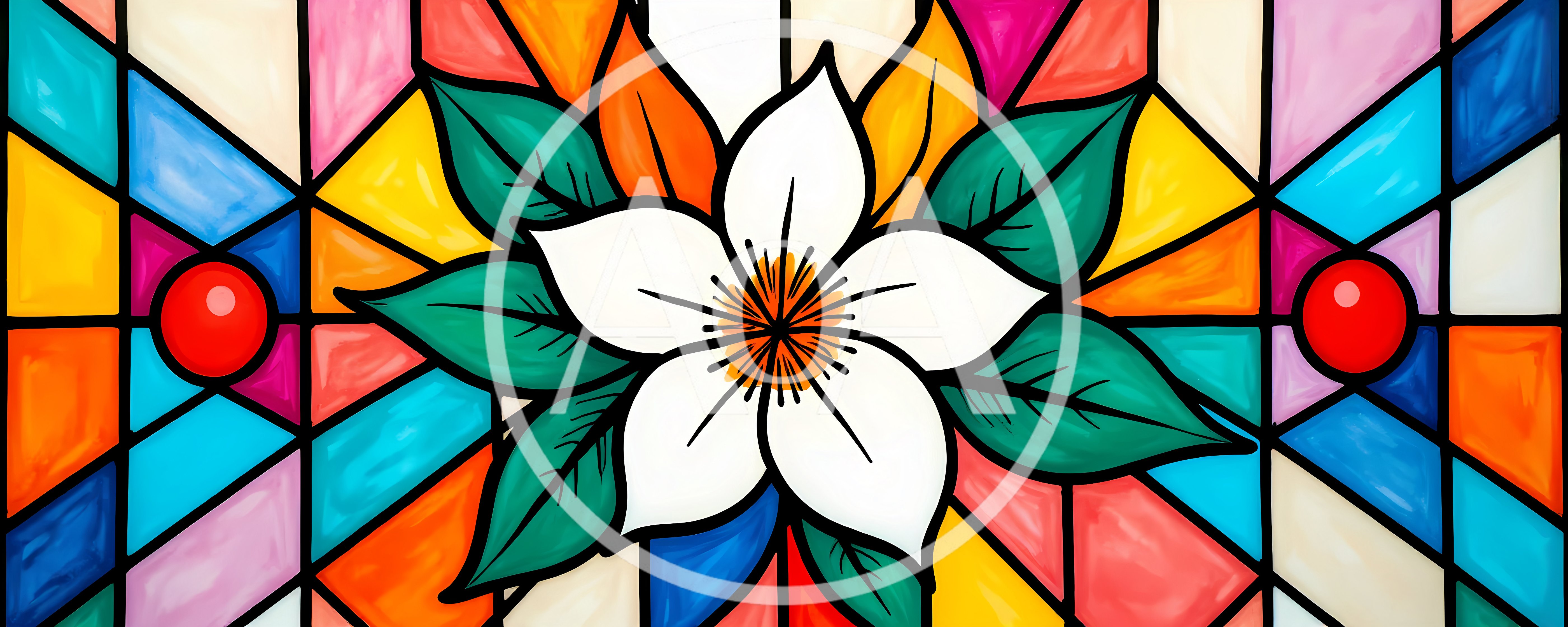 Stained Glass Window Featuring A White Flower