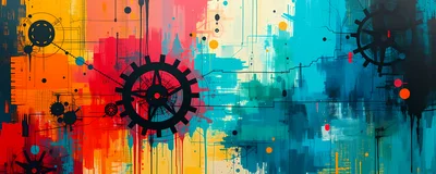 Abstract Digital Art With Mechanical Gears And Circuitry