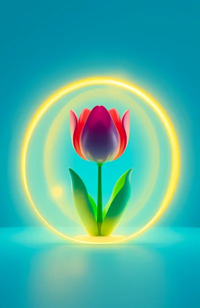3D Rendered Tulip Flower With Glowing Yellow Neon Ring