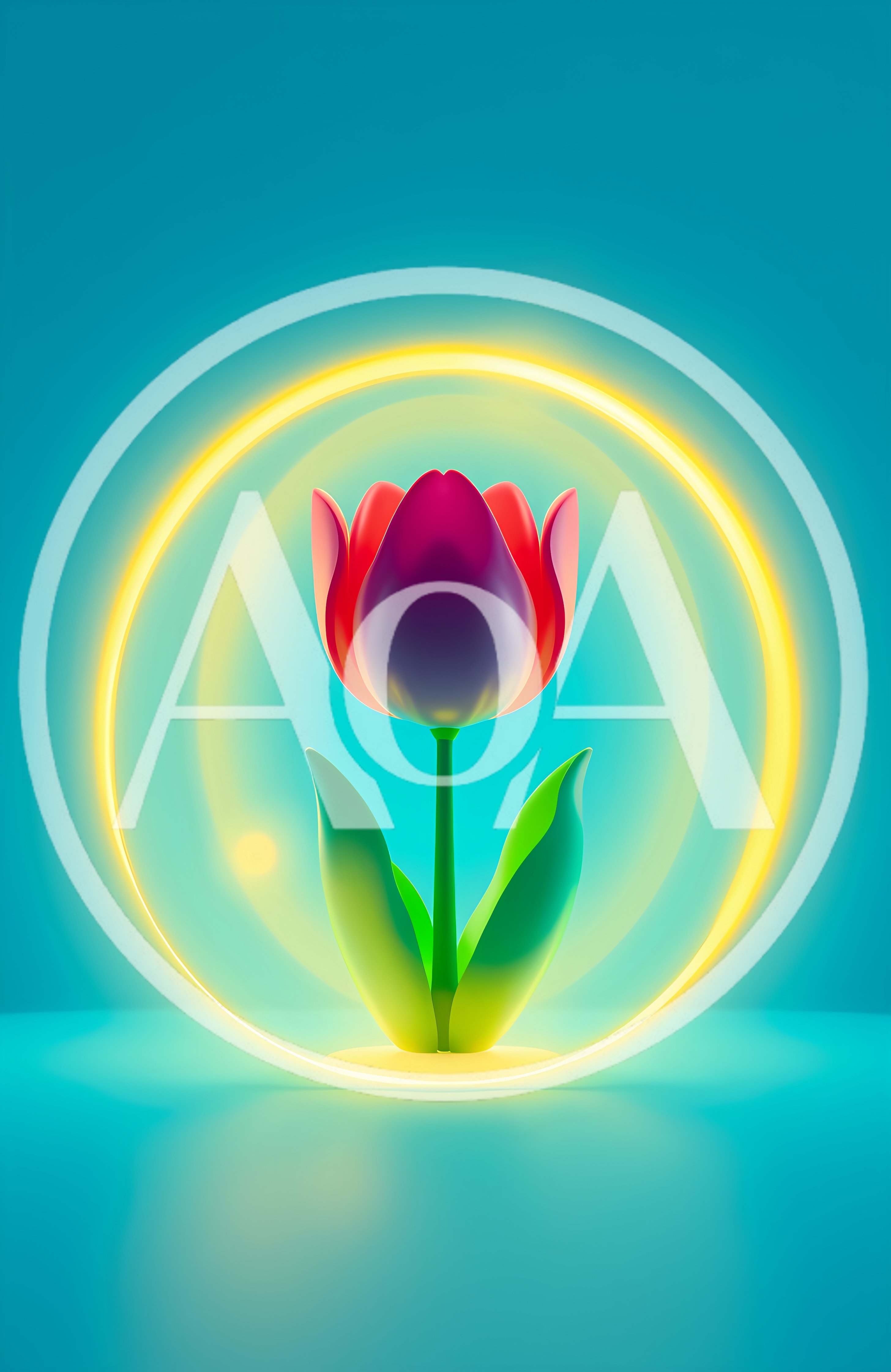 3D Rendered Tulip Flower With Glowing Yellow Neon Ring