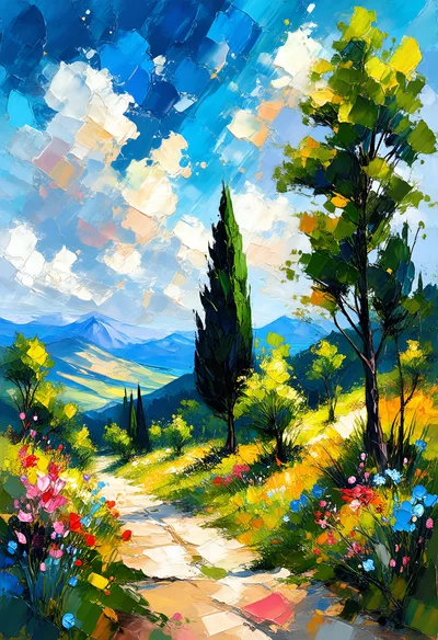 Impressionist Painting Of A Sunny Mediterranean Landscape
