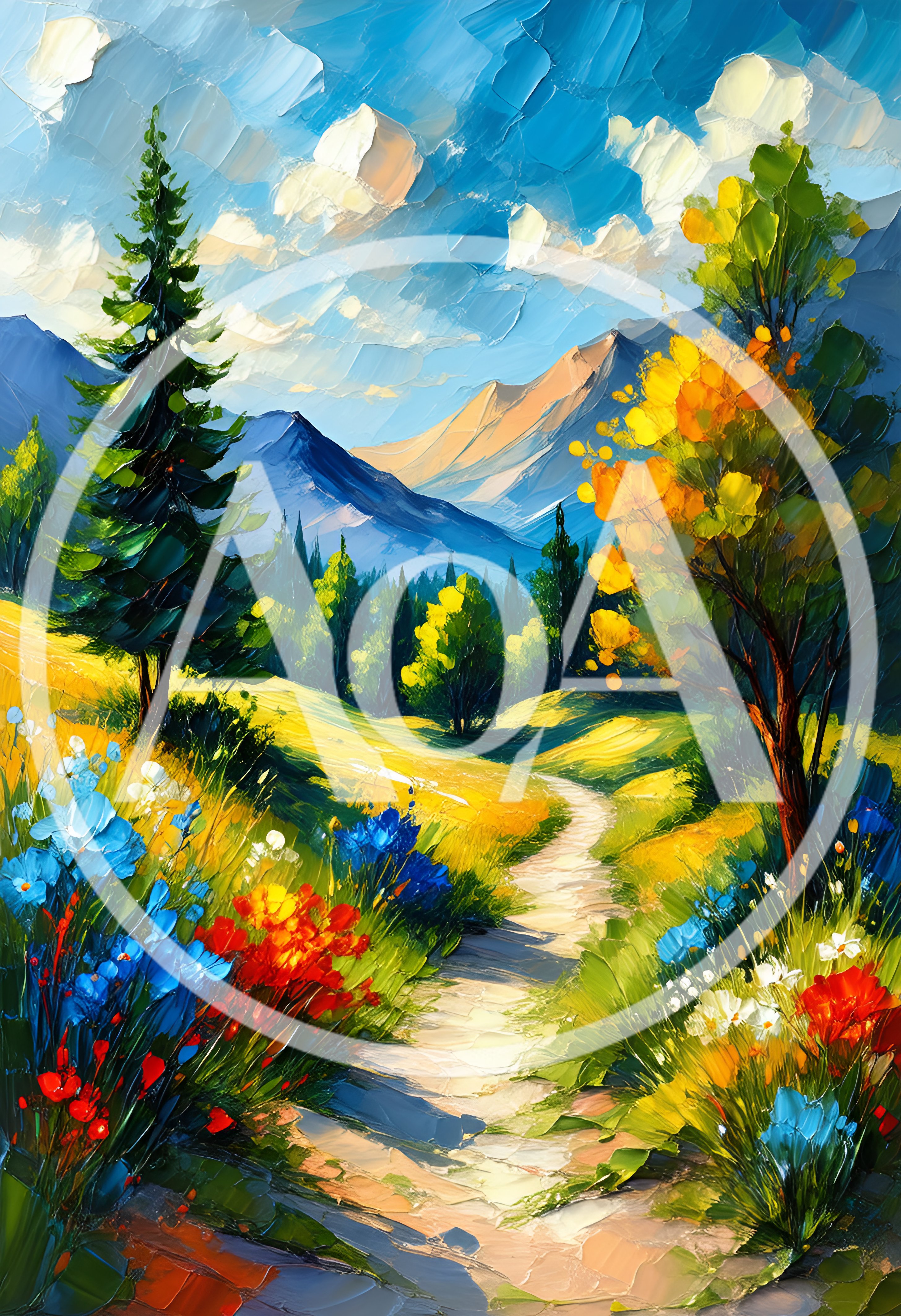 Impressionist Oil Painting Of A Mountain Meadow Path
