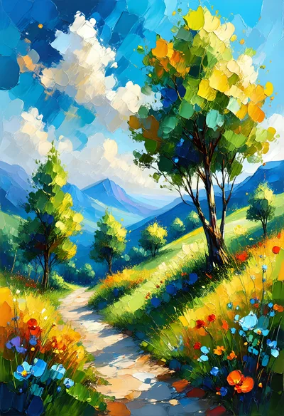 Impressionist Painting Of A Sunny Mountain Path