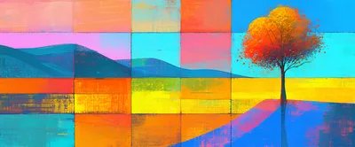 Abstract Landscape Painting With Vibrant Geometric Color Blocks