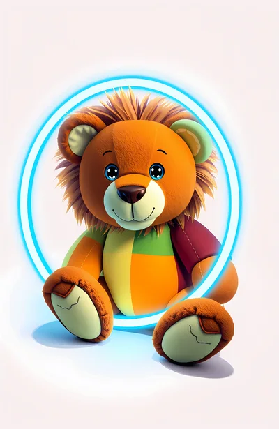 Cute Stuffed Lion Toy Inside A Glowing Blue Ring