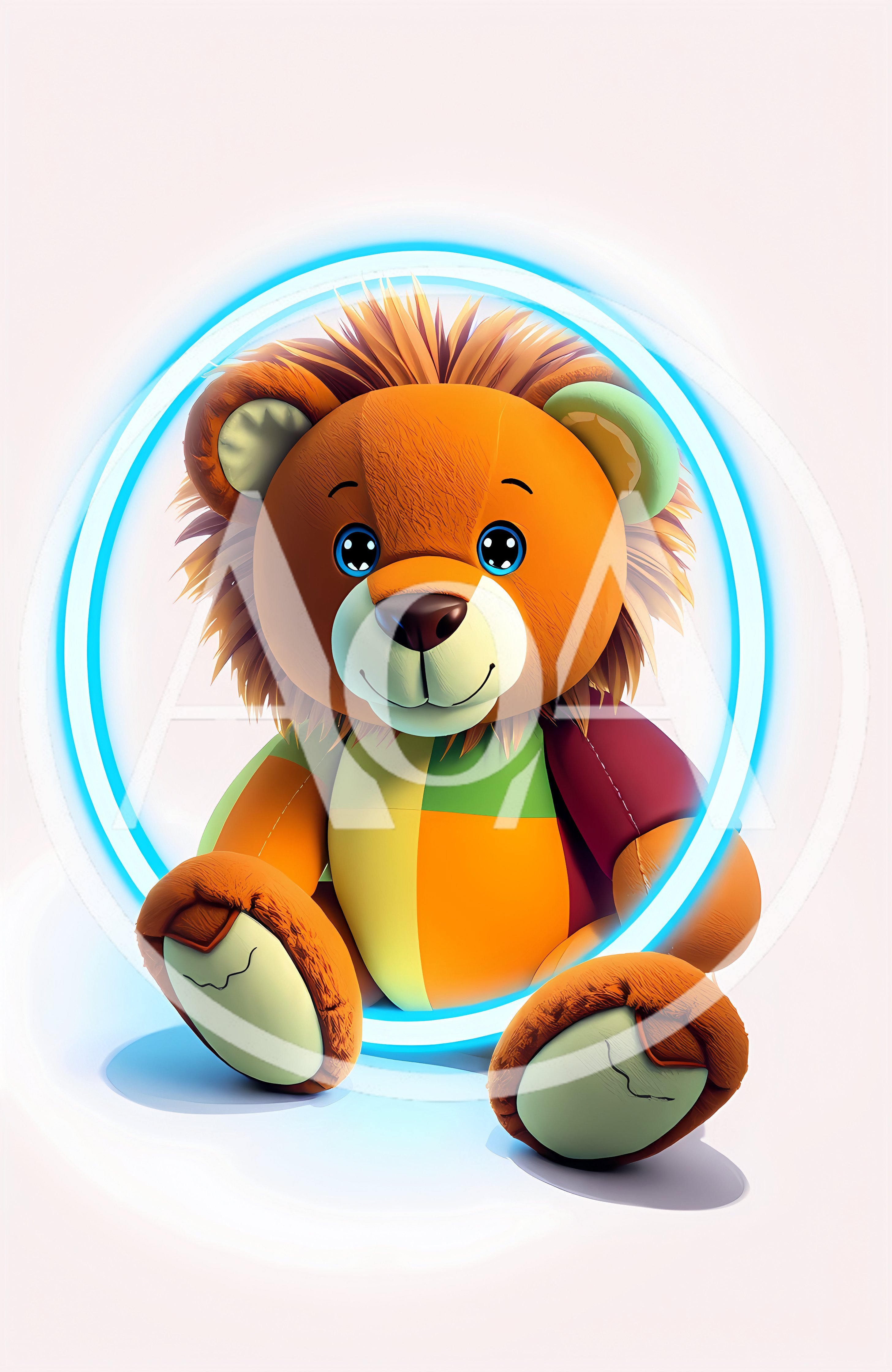Cute Stuffed Lion Toy Inside A Glowing Blue Ring