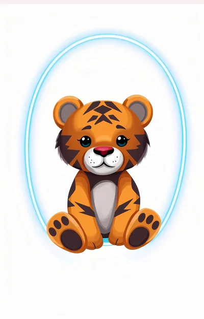 Cute Cartoon Tiger Cub Sitting Inside Glowing Blue Oval