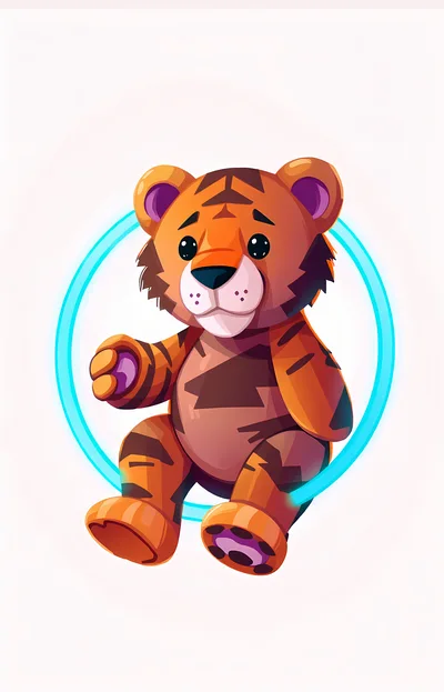 Cute Cartoon Tiger Sitting Inside A Glowing Blue Ring
