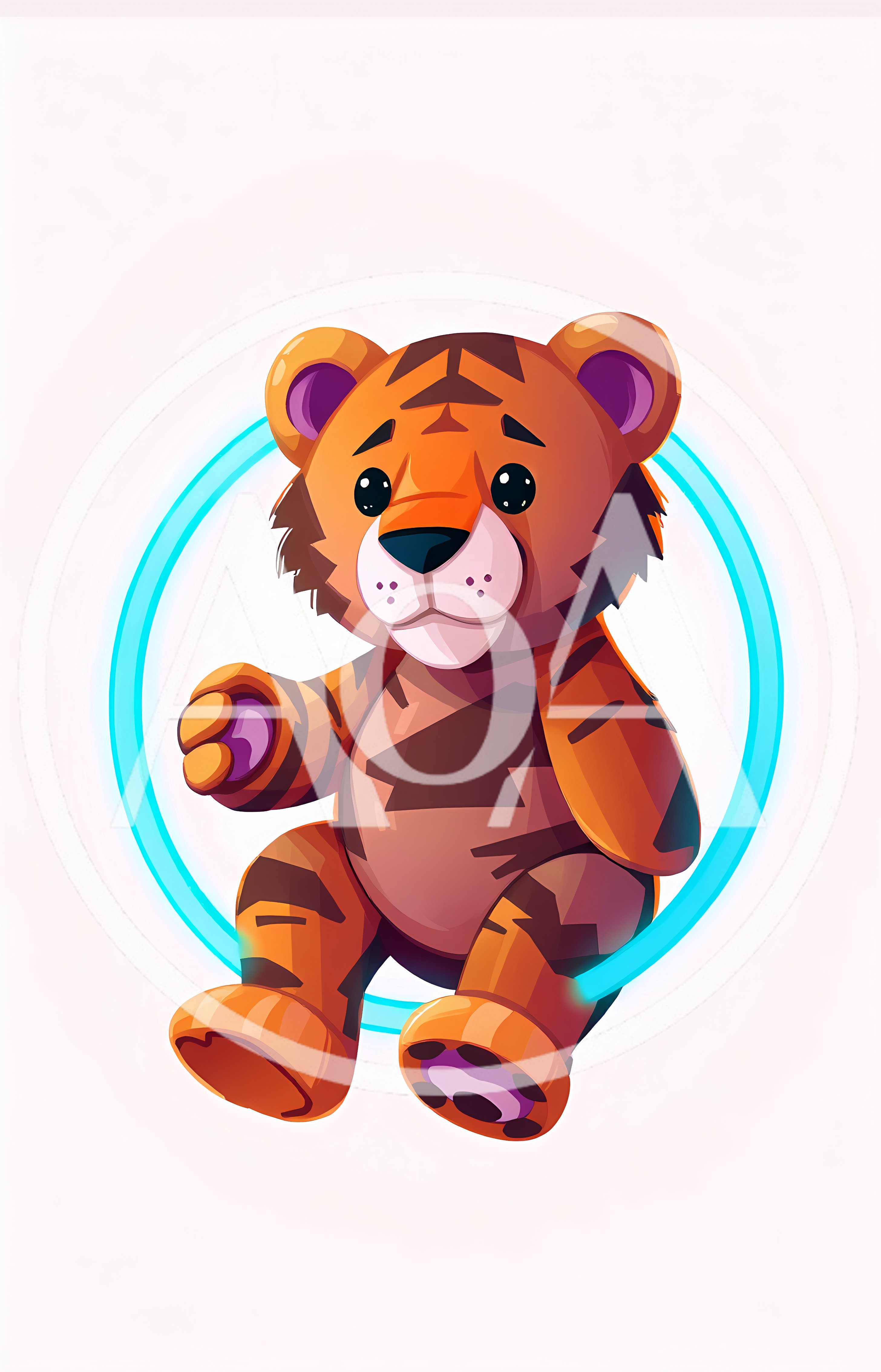 Cute Cartoon Tiger Sitting Inside A Glowing Blue Ring