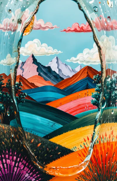 Surreal Landscape Viewed Through A Water Droplet Lens