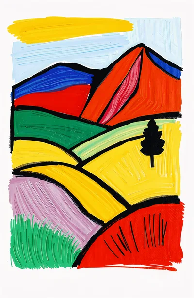 Abstract Expressionist Landscape Painting With Vibrant Colors