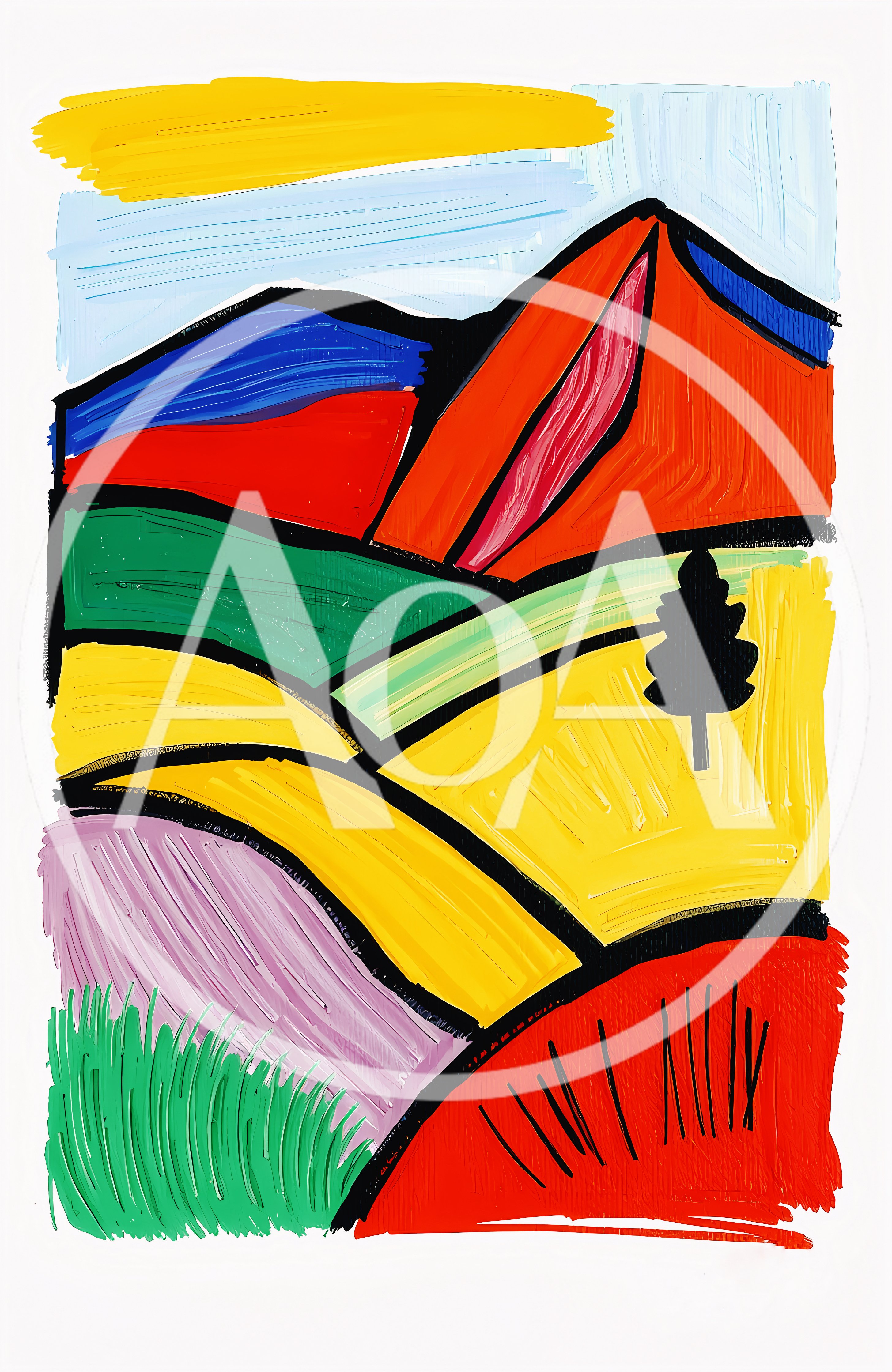 Abstract Expressionist Landscape Painting With Vibrant Colors