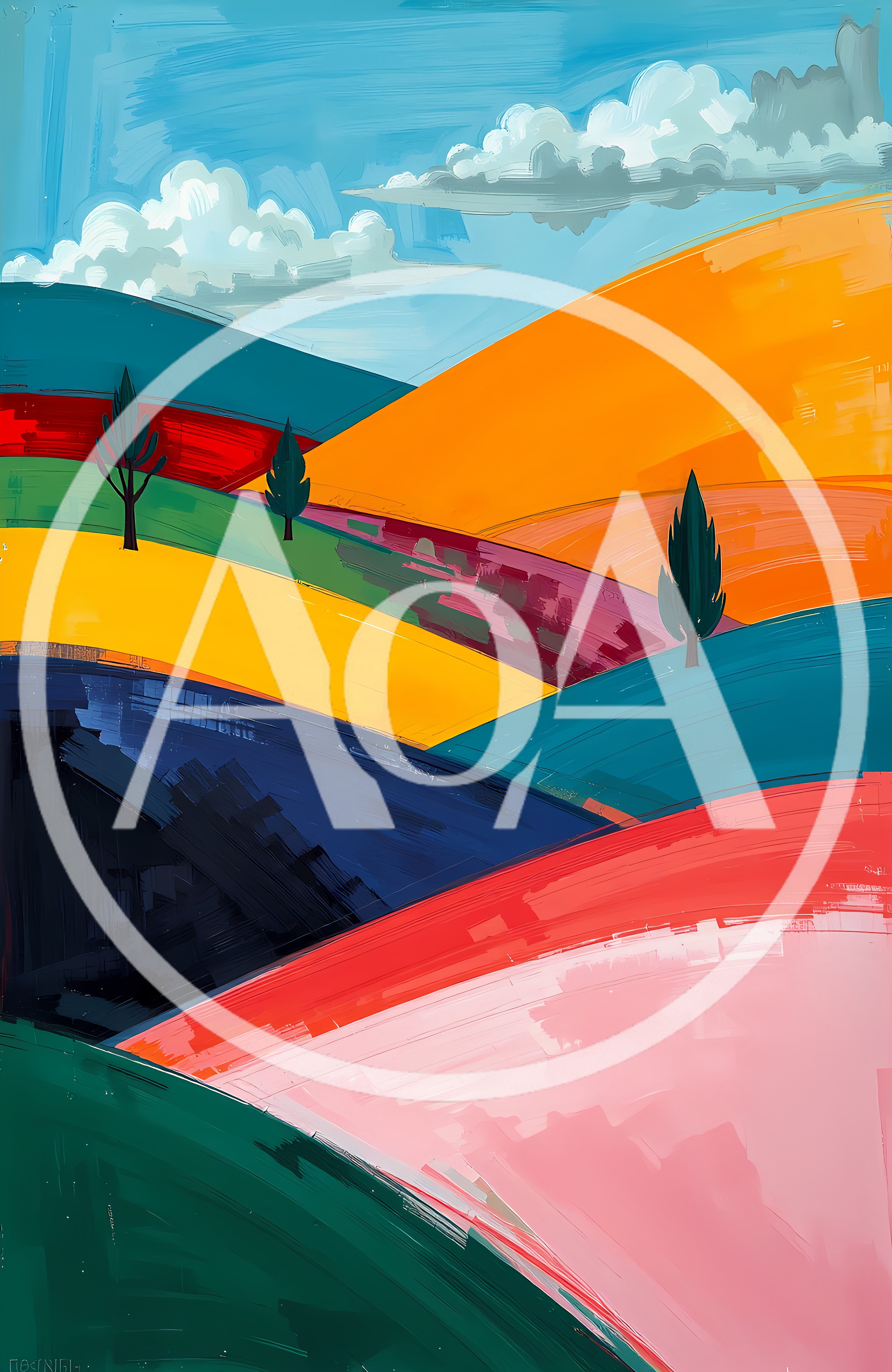 Abstract Impressionist Landscape Painting With Rolling Hills
