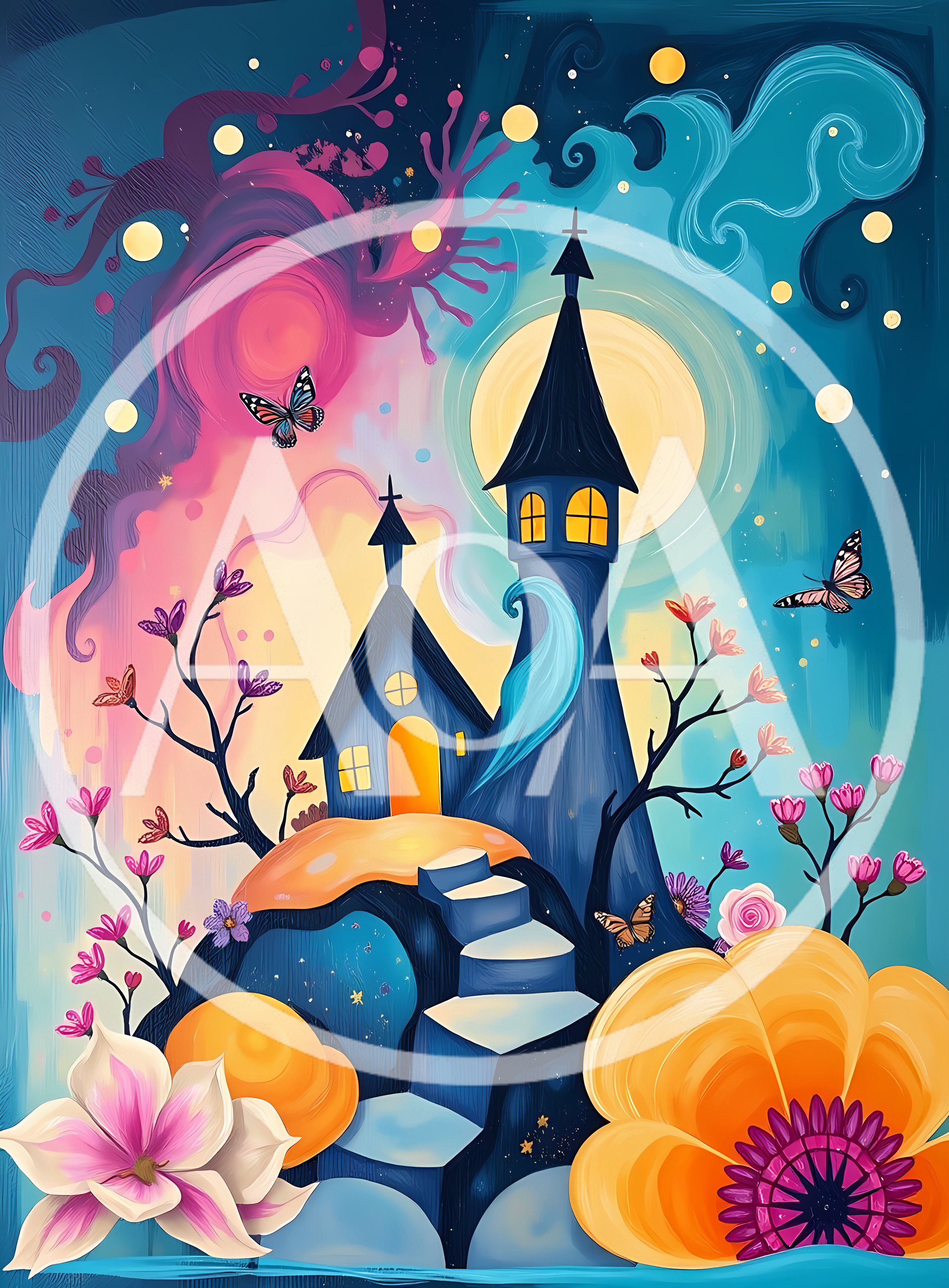 Whimsical Fantasy Castle With Butterflies And Flowers