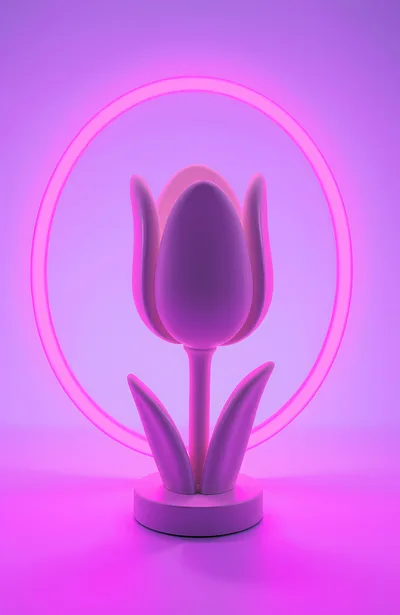 3D Rendered Tulip Sculpture With Neon Ring Background