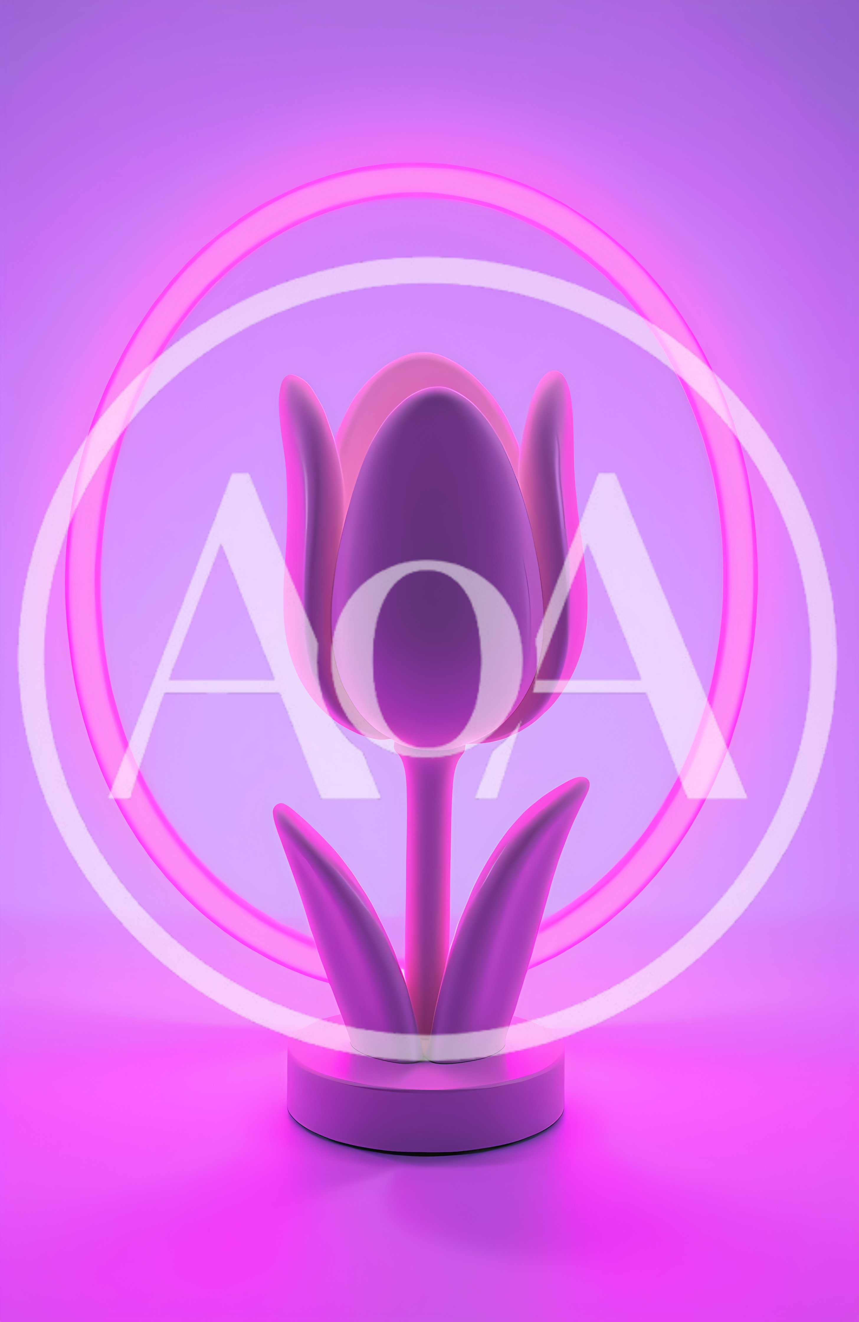 3D Rendered Tulip Sculpture With Neon Ring Background