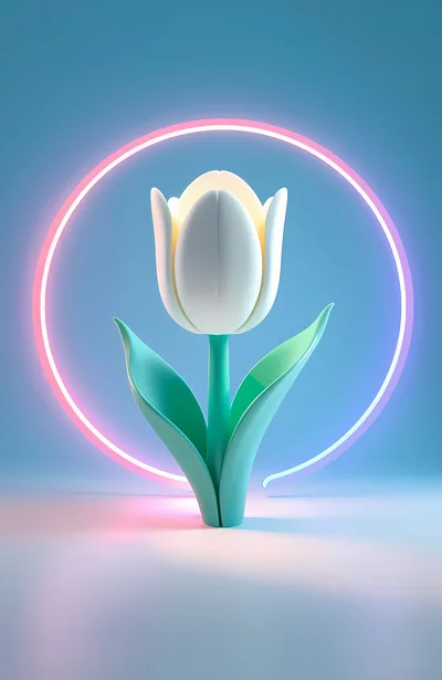 3D Rendered White Tulip With Neon Ring Background
