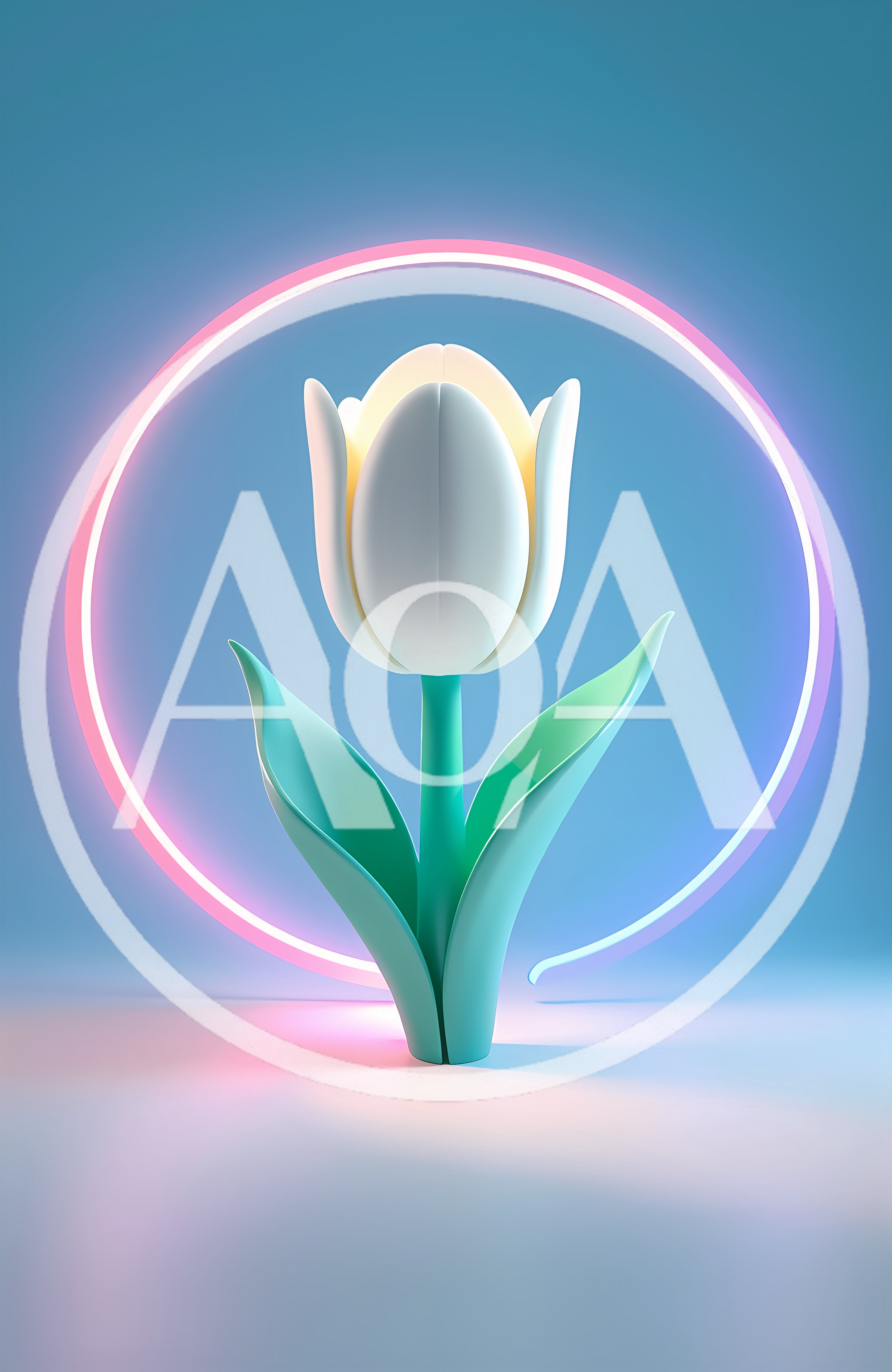 3D Rendered White Tulip With Neon Ring Background