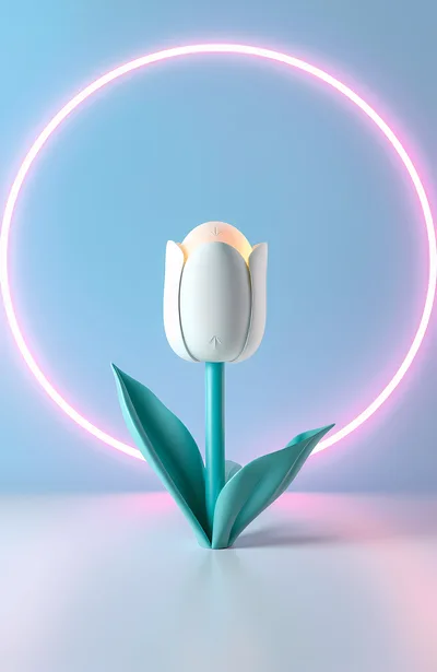 Minimalist 3D Tulip Lamp With Neon Ring Background