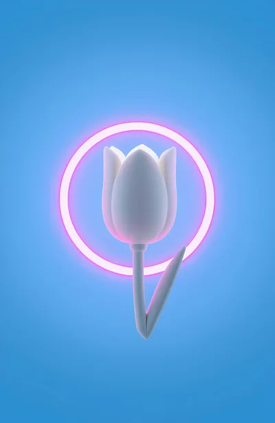 3D Rendered White Tulip With Glowing Pink Neon Ring
