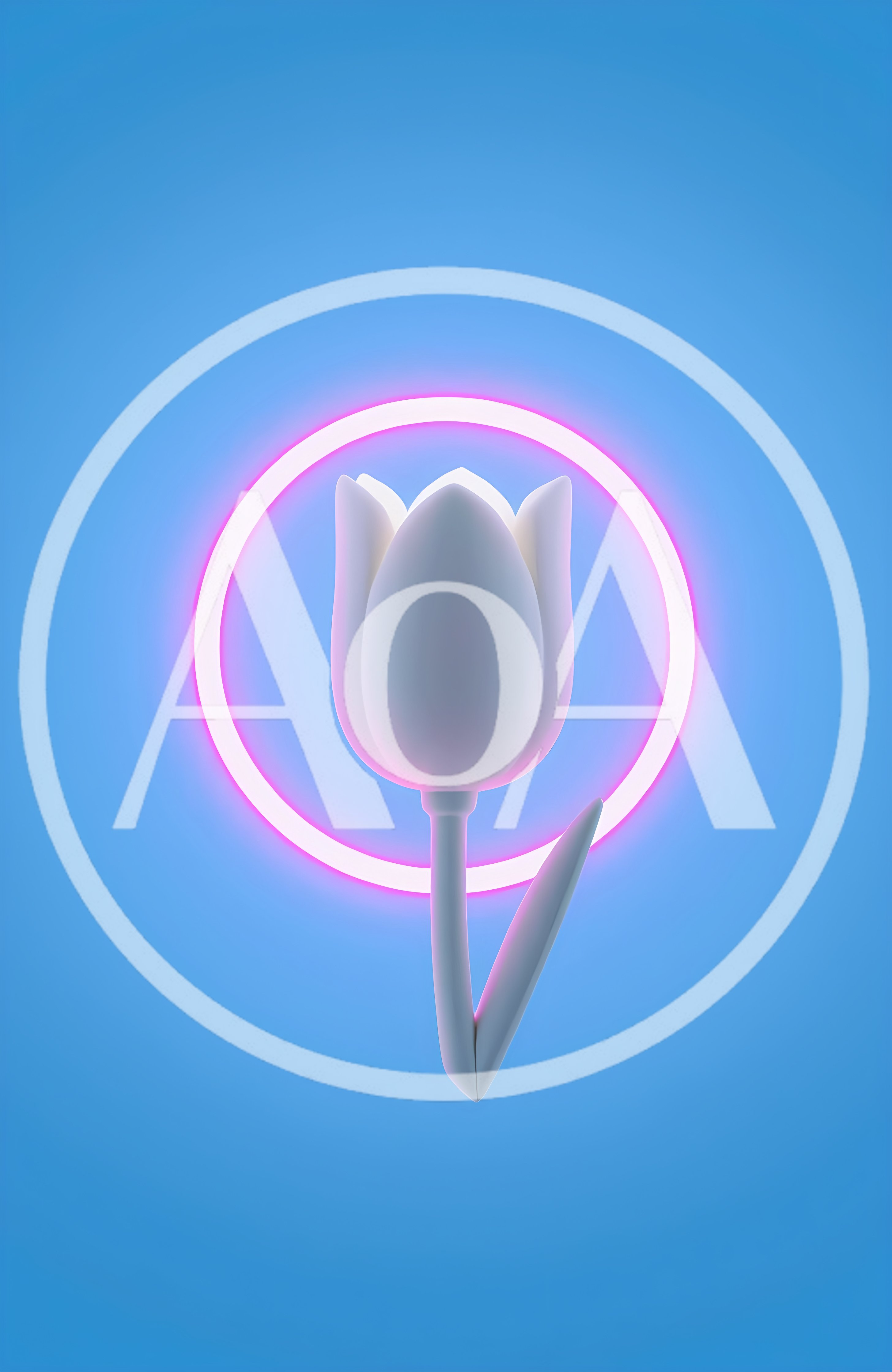 3D Rendered White Tulip With Glowing Pink Neon Ring