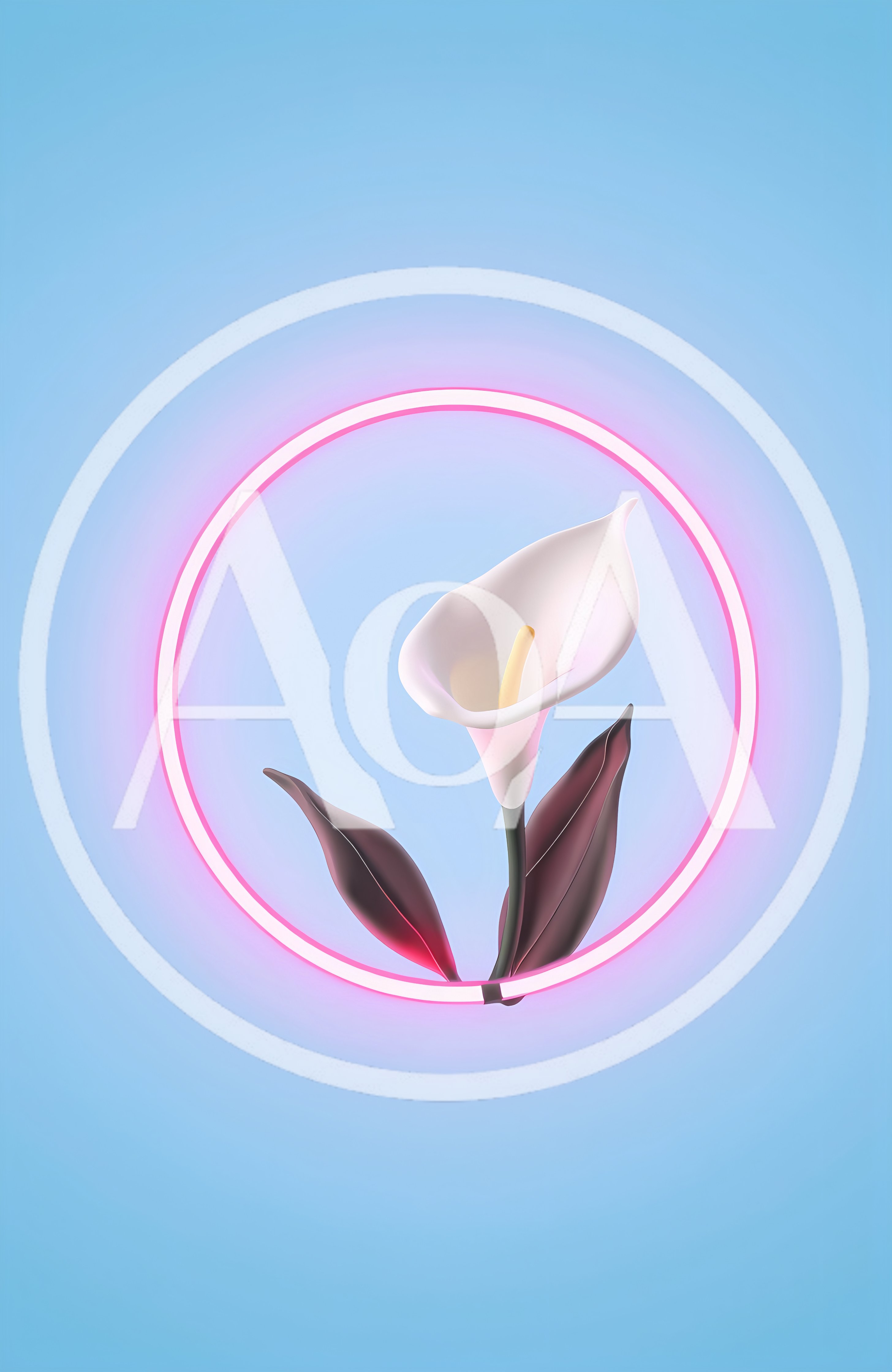3D Rendered Calla Lily Inside A Glowing Neon Ring