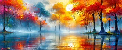 Vibrant Autumn Forest Landscape With Reflective Lake