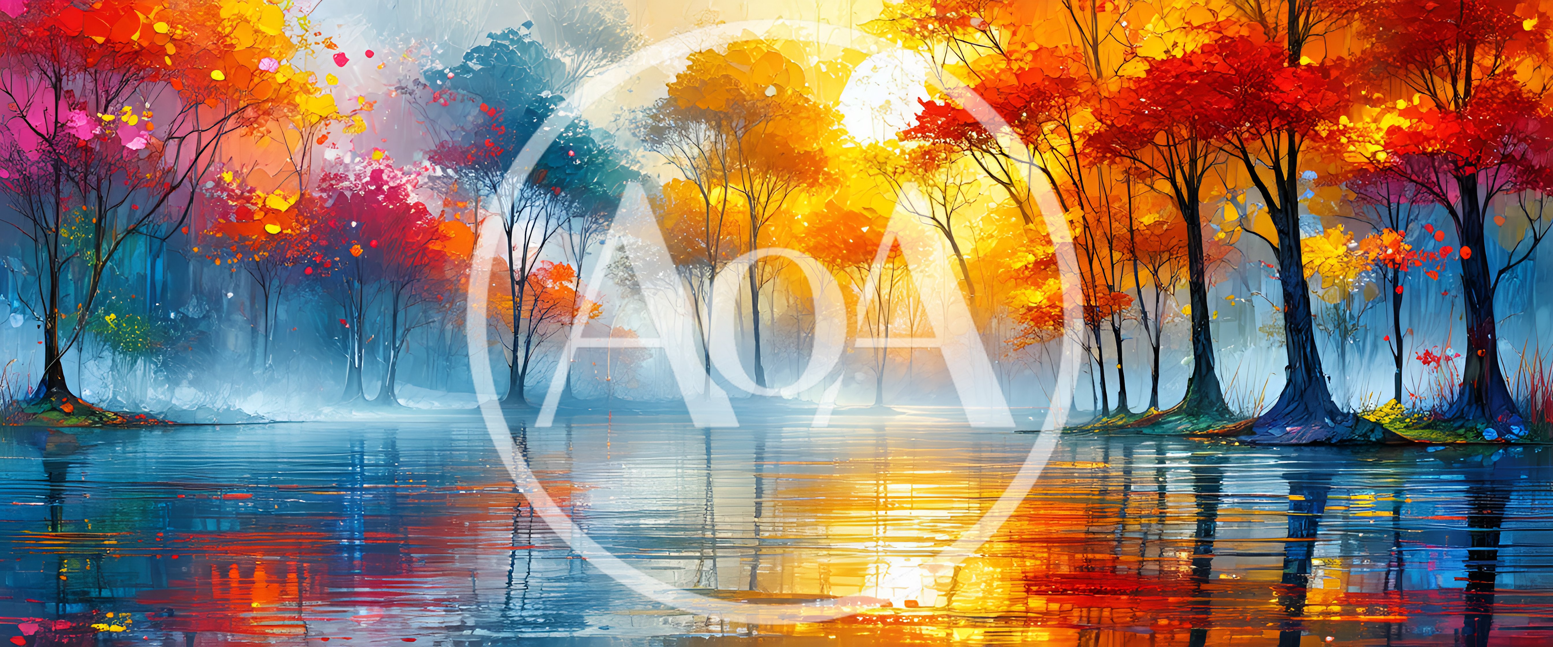 Vibrant Autumn Forest Landscape With Reflective Lake