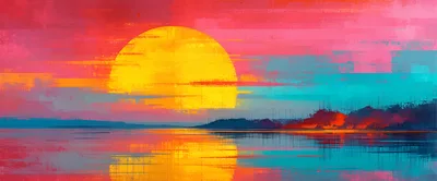 Abstract Digital Painting Of A Vibrant Sunset Over Water