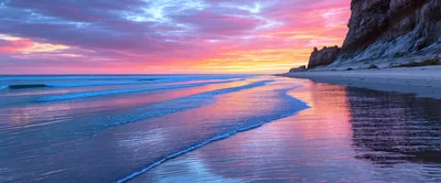 Vibrant Sunset Over A Calm Sandy Beach