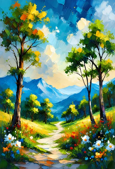 Impressionist Painting Of A Scenic Mountain Path