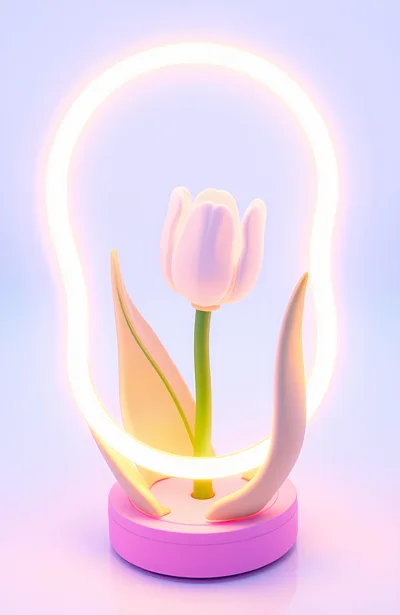 3D Rendered Tulip Flower With Glowing Neon Ring Light